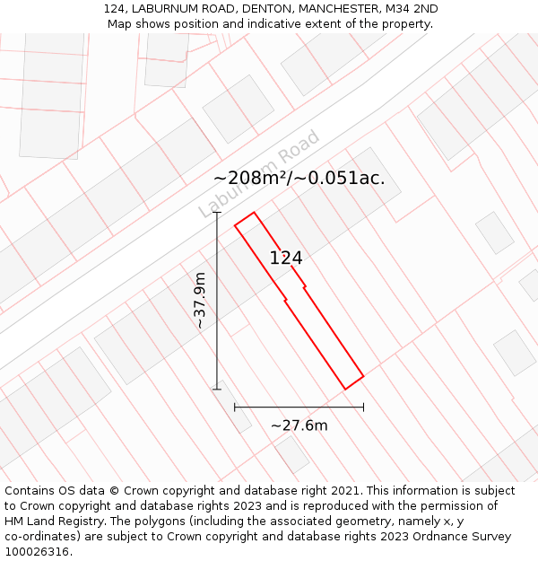 124, LABURNUM ROAD, DENTON, MANCHESTER, M34 2ND: Plot and title map