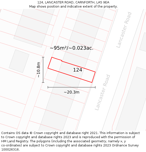 124, LANCASTER ROAD, CARNFORTH, LA5 9EA: Plot and title map
