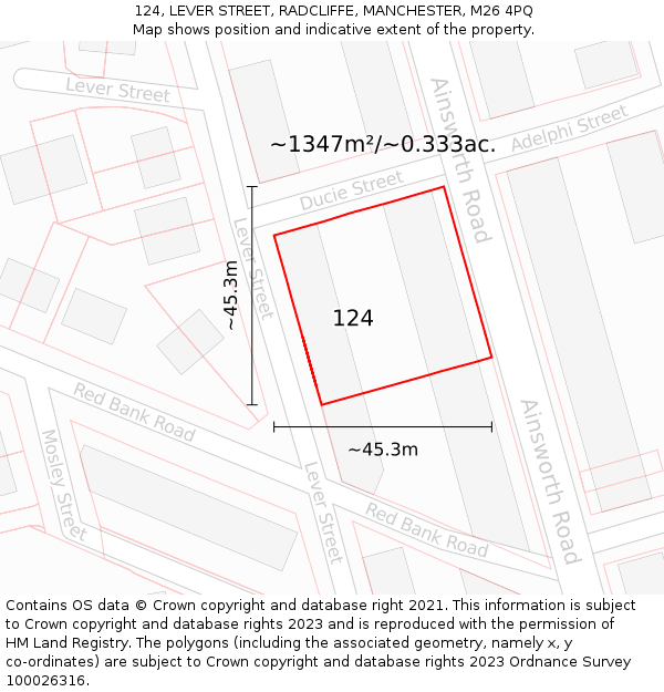 124, LEVER STREET, RADCLIFFE, MANCHESTER, M26 4PQ: Plot and title map