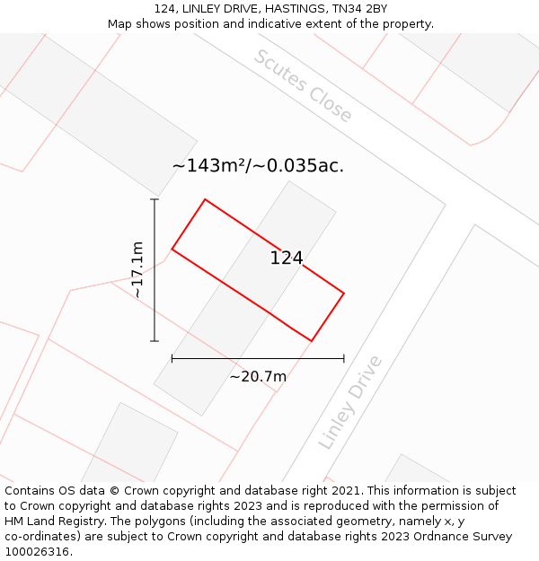 124, LINLEY DRIVE, HASTINGS, TN34 2BY: Plot and title map
