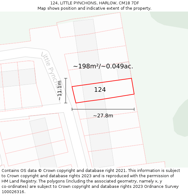 124, LITTLE PYNCHONS, HARLOW, CM18 7DF: Plot and title map
