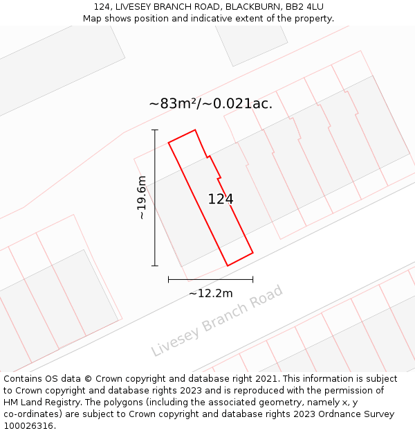 124, LIVESEY BRANCH ROAD, BLACKBURN, BB2 4LU: Plot and title map
