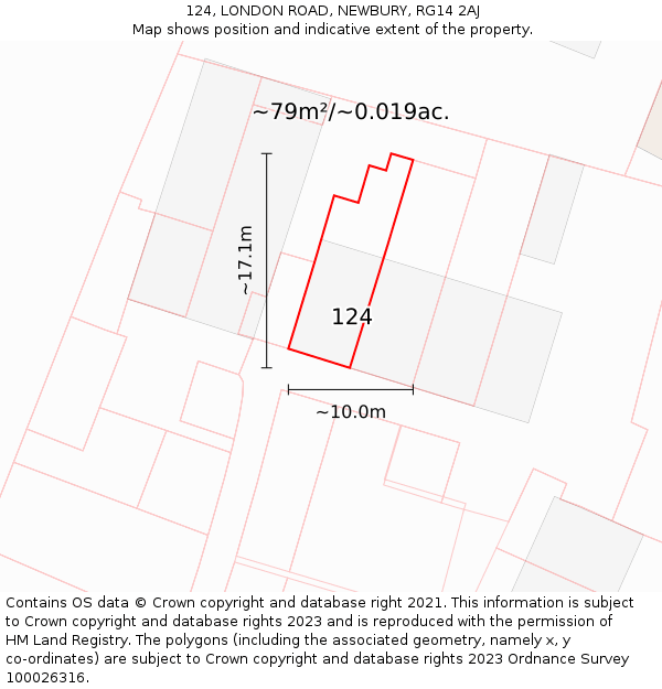 124, LONDON ROAD, NEWBURY, RG14 2AJ: Plot and title map