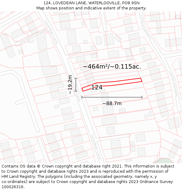 124, LOVEDEAN LANE, WATERLOOVILLE, PO8 9SN: Plot and title map