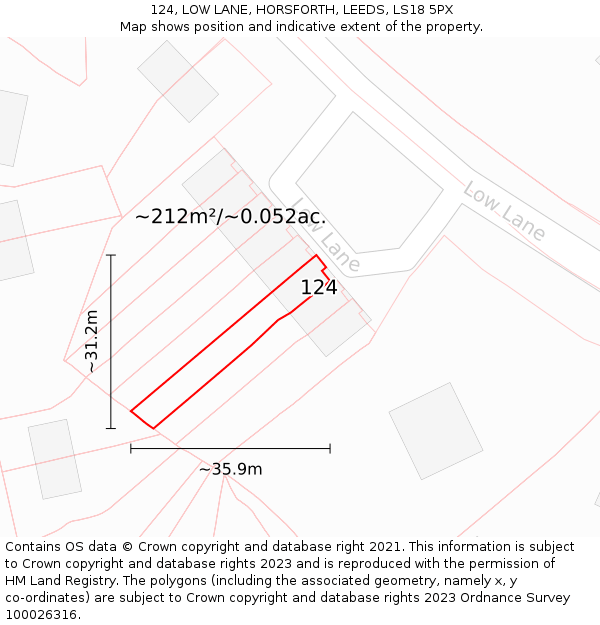 124, LOW LANE, HORSFORTH, LEEDS, LS18 5PX: Plot and title map
