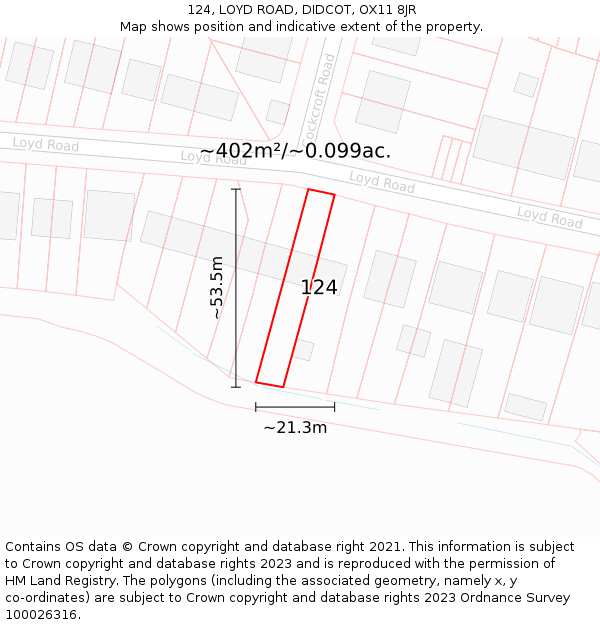 124, LOYD ROAD, DIDCOT, OX11 8JR: Plot and title map