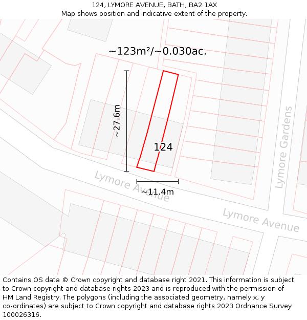 124, LYMORE AVENUE, BATH, BA2 1AX: Plot and title map