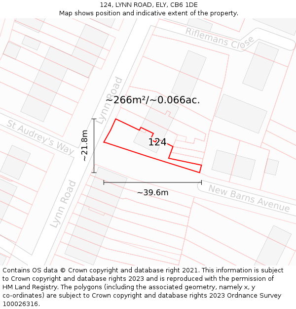 124, LYNN ROAD, ELY, CB6 1DE: Plot and title map