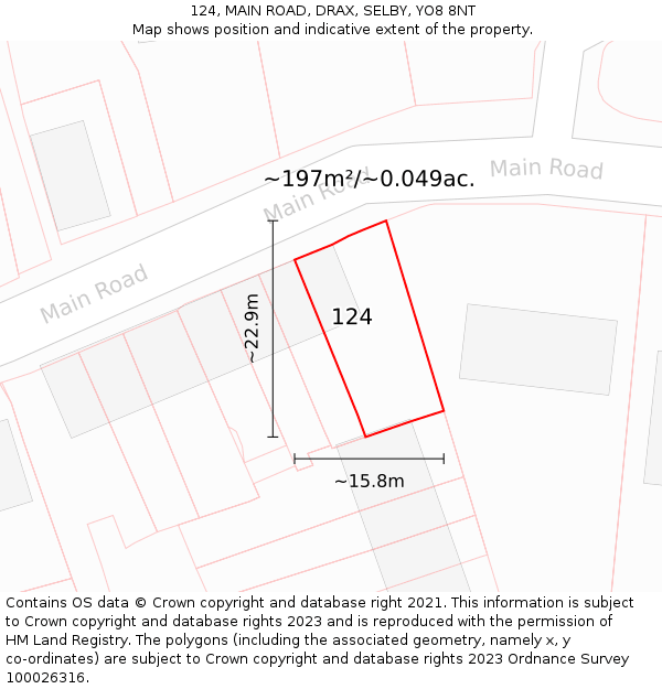 124, MAIN ROAD, DRAX, SELBY, YO8 8NT: Plot and title map