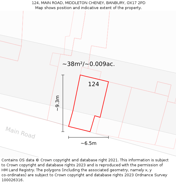 124, MAIN ROAD, MIDDLETON CHENEY, BANBURY, OX17 2PD: Plot and title map