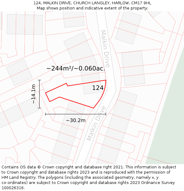 124, MALKIN DRIVE, CHURCH LANGLEY, HARLOW, CM17 9HL: Plot and title map