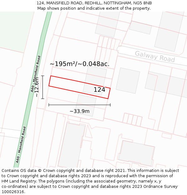 124, MANSFIELD ROAD, REDHILL, NOTTINGHAM, NG5 8NB: Plot and title map
