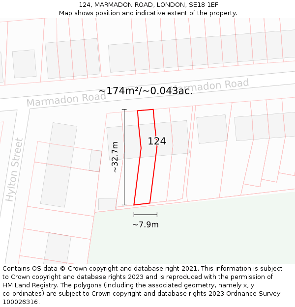 124, MARMADON ROAD, LONDON, SE18 1EF: Plot and title map