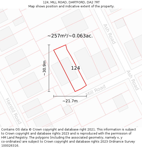 124, MILL ROAD, DARTFORD, DA2 7RT: Plot and title map