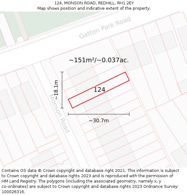 124, MONSON ROAD, REDHILL, RH1 2EY: Plot and title map