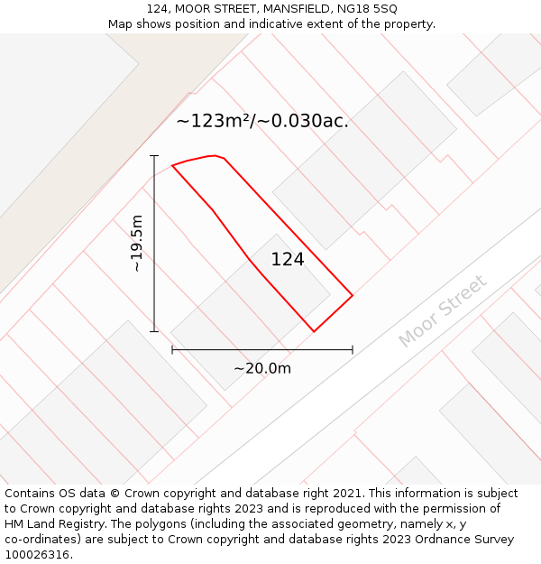 124, MOOR STREET, MANSFIELD, NG18 5SQ: Plot and title map