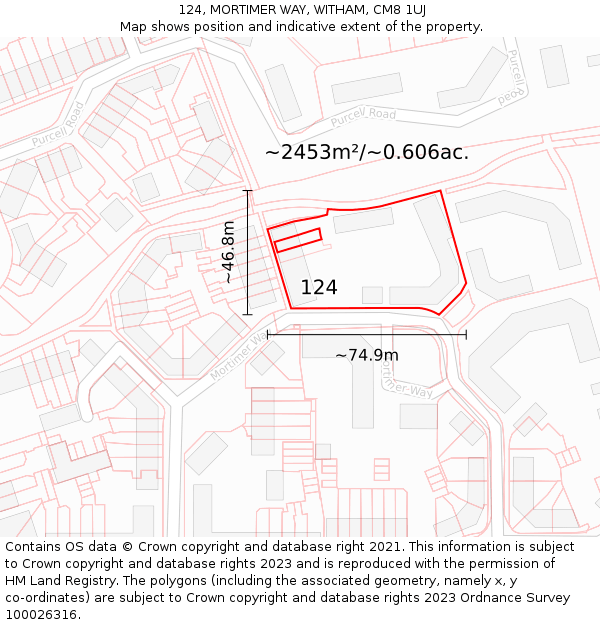 124, MORTIMER WAY, WITHAM, CM8 1UJ: Plot and title map