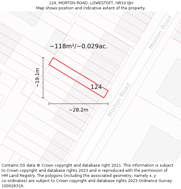 124, MORTON ROAD, LOWESTOFT, NR33 0JH: Plot and title map