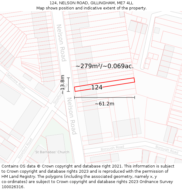 124, NELSON ROAD, GILLINGHAM, ME7 4LL: Plot and title map