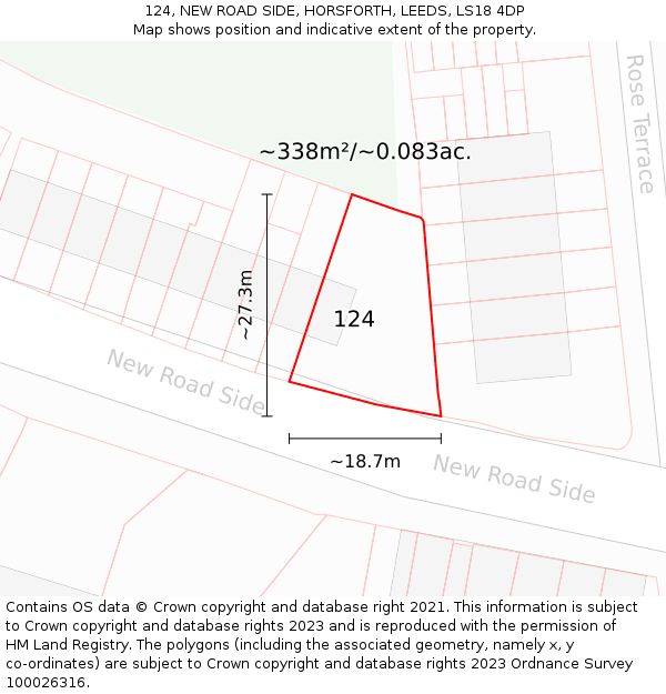 124, NEW ROAD SIDE, HORSFORTH, LEEDS, LS18 4DP: Plot and title map