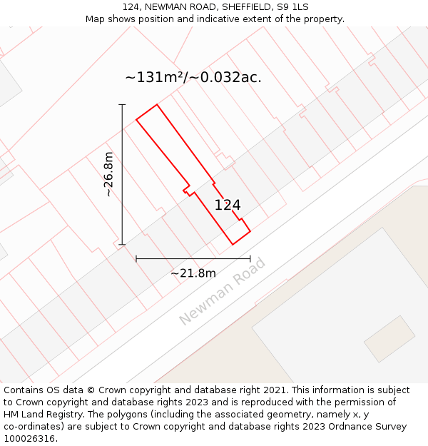 124, NEWMAN ROAD, SHEFFIELD, S9 1LS: Plot and title map
