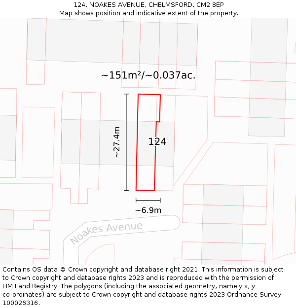 124, NOAKES AVENUE, CHELMSFORD, CM2 8EP: Plot and title map
