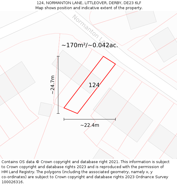 124, NORMANTON LANE, LITTLEOVER, DERBY, DE23 6LF: Plot and title map