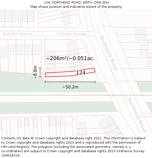 124, NORTHEND ROAD, ERITH, DA8 3QH: Plot and title map