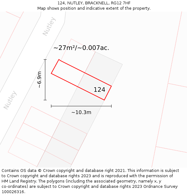 124, NUTLEY, BRACKNELL, RG12 7HF: Plot and title map