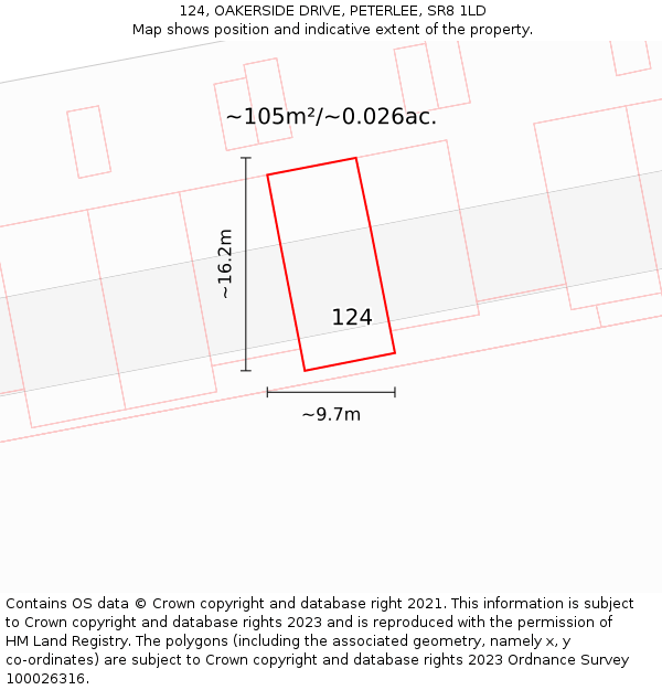 124, OAKERSIDE DRIVE, PETERLEE, SR8 1LD: Plot and title map