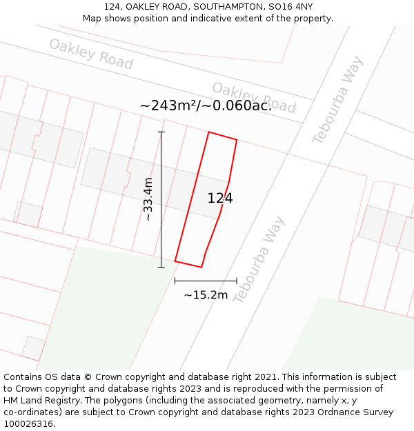124, OAKLEY ROAD, SOUTHAMPTON, SO16 4NY: Plot and title map