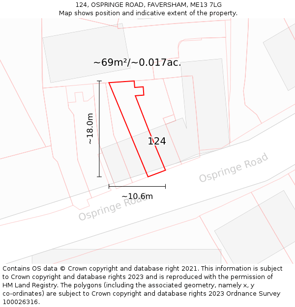 124, OSPRINGE ROAD, FAVERSHAM, ME13 7LG: Plot and title map