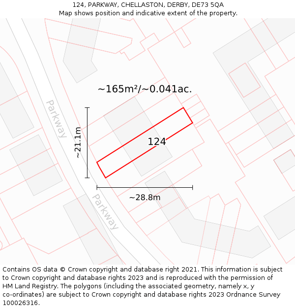 124, PARKWAY, CHELLASTON, DERBY, DE73 5QA: Plot and title map