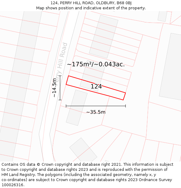 124, PERRY HILL ROAD, OLDBURY, B68 0BJ: Plot and title map