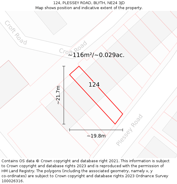 124, PLESSEY ROAD, BLYTH, NE24 3JD: Plot and title map