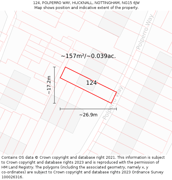 124, POLPERRO WAY, HUCKNALL, NOTTINGHAM, NG15 6JW: Plot and title map