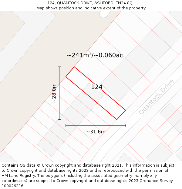 124, QUANTOCK DRIVE, ASHFORD, TN24 8QH: Plot and title map