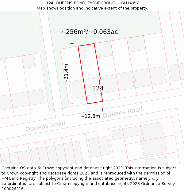 124, QUEENS ROAD, FARNBOROUGH, GU14 6JY: Plot and title map