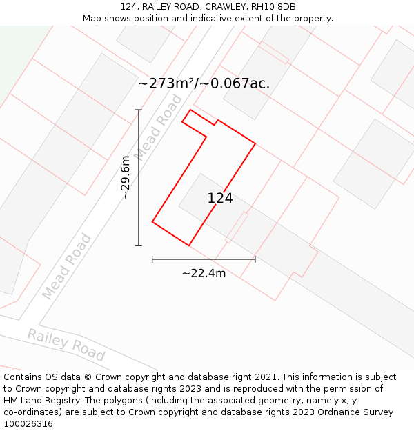 124, RAILEY ROAD, CRAWLEY, RH10 8DB: Plot and title map