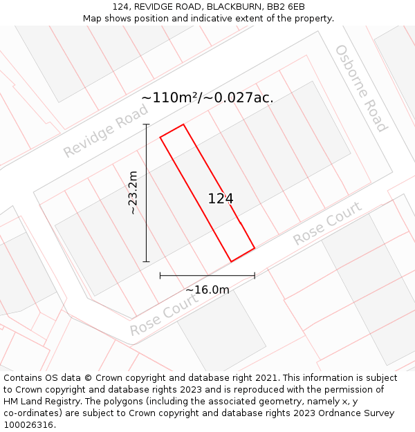 124, REVIDGE ROAD, BLACKBURN, BB2 6EB: Plot and title map