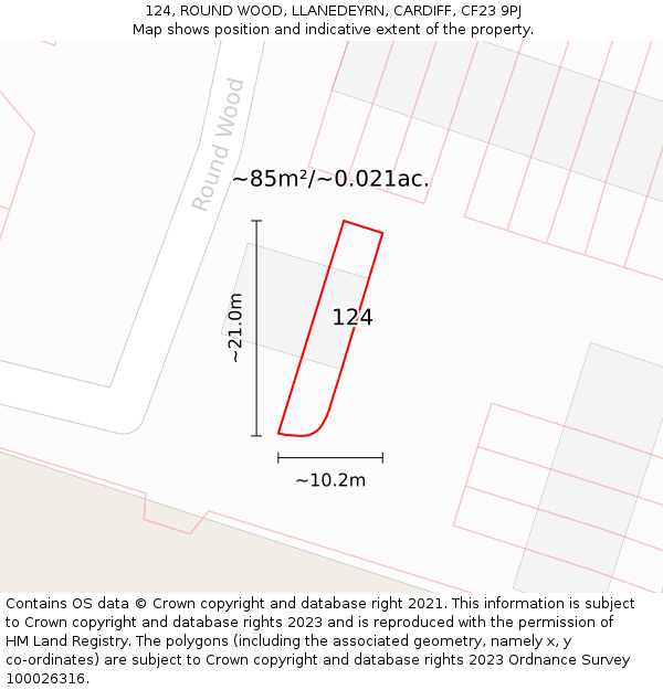 124, ROUND WOOD, LLANEDEYRN, CARDIFF, CF23 9PJ: Plot and title map