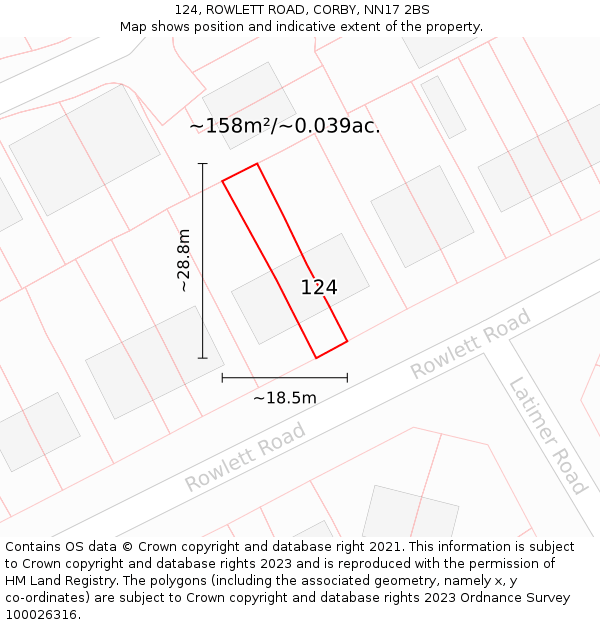 124, ROWLETT ROAD, CORBY, NN17 2BS: Plot and title map