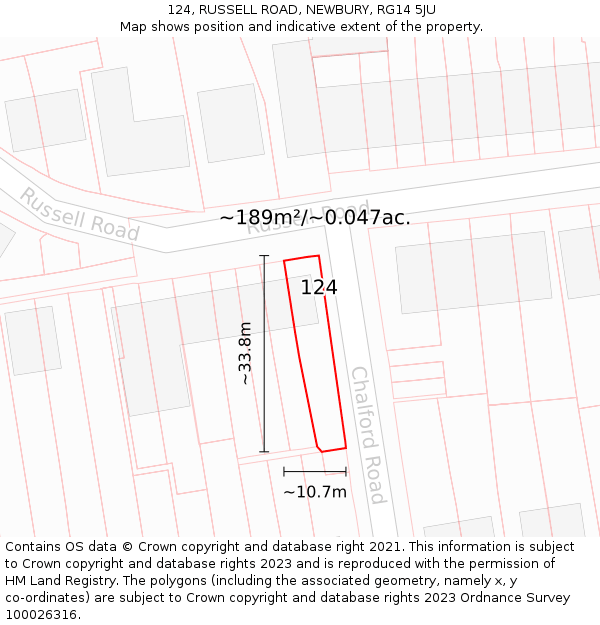 124, RUSSELL ROAD, NEWBURY, RG14 5JU: Plot and title map
