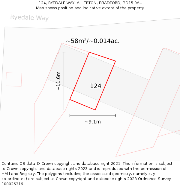 124, RYEDALE WAY, ALLERTON, BRADFORD, BD15 9AU: Plot and title map