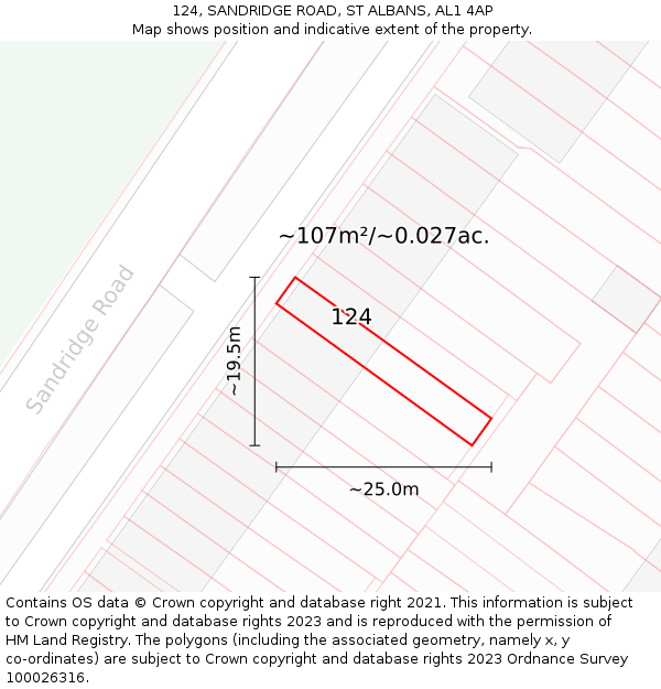 124, SANDRIDGE ROAD, ST ALBANS, AL1 4AP: Plot and title map