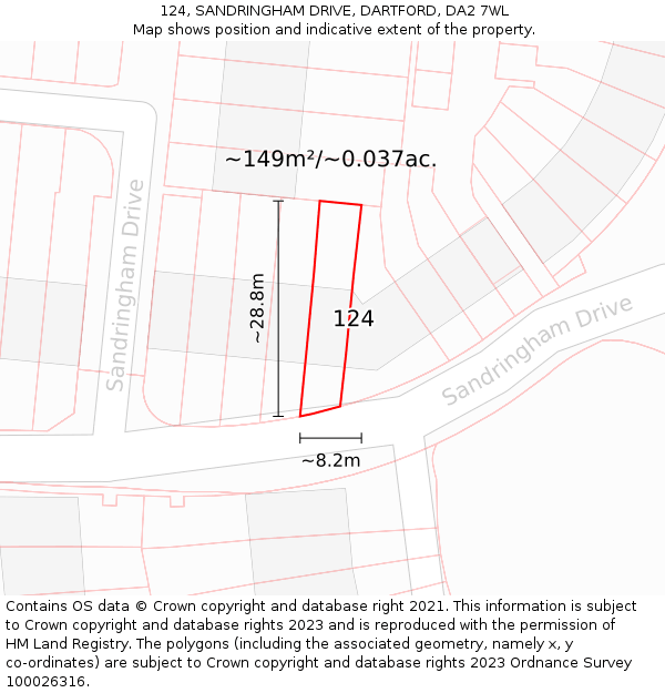 124, SANDRINGHAM DRIVE, DARTFORD, DA2 7WL: Plot and title map