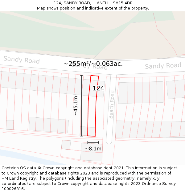 124, SANDY ROAD, LLANELLI, SA15 4DP: Plot and title map