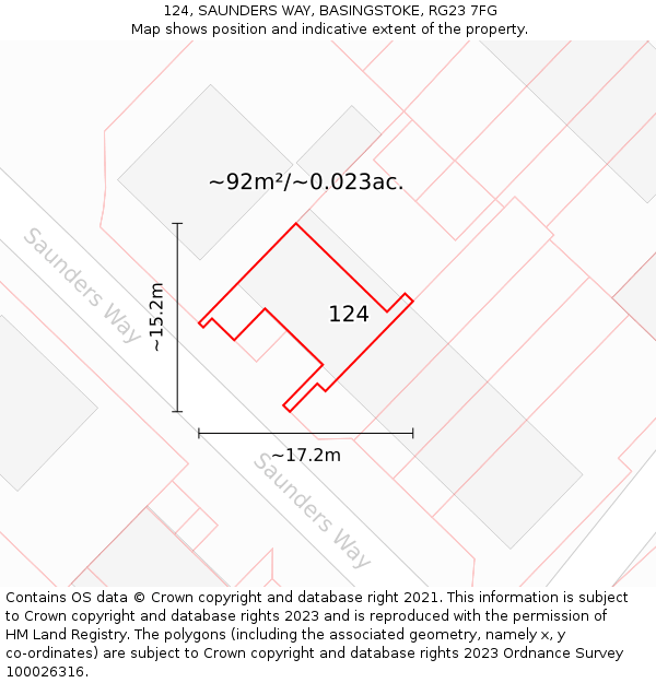 124, SAUNDERS WAY, BASINGSTOKE, RG23 7FG: Plot and title map