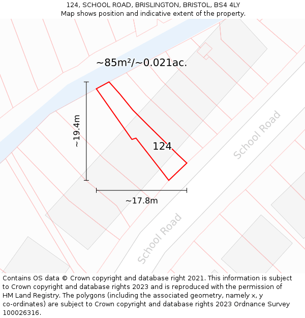 124, SCHOOL ROAD, BRISLINGTON, BRISTOL, BS4 4LY: Plot and title map
