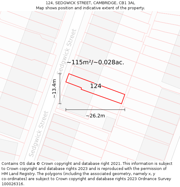 124, SEDGWICK STREET, CAMBRIDGE, CB1 3AL: Plot and title map